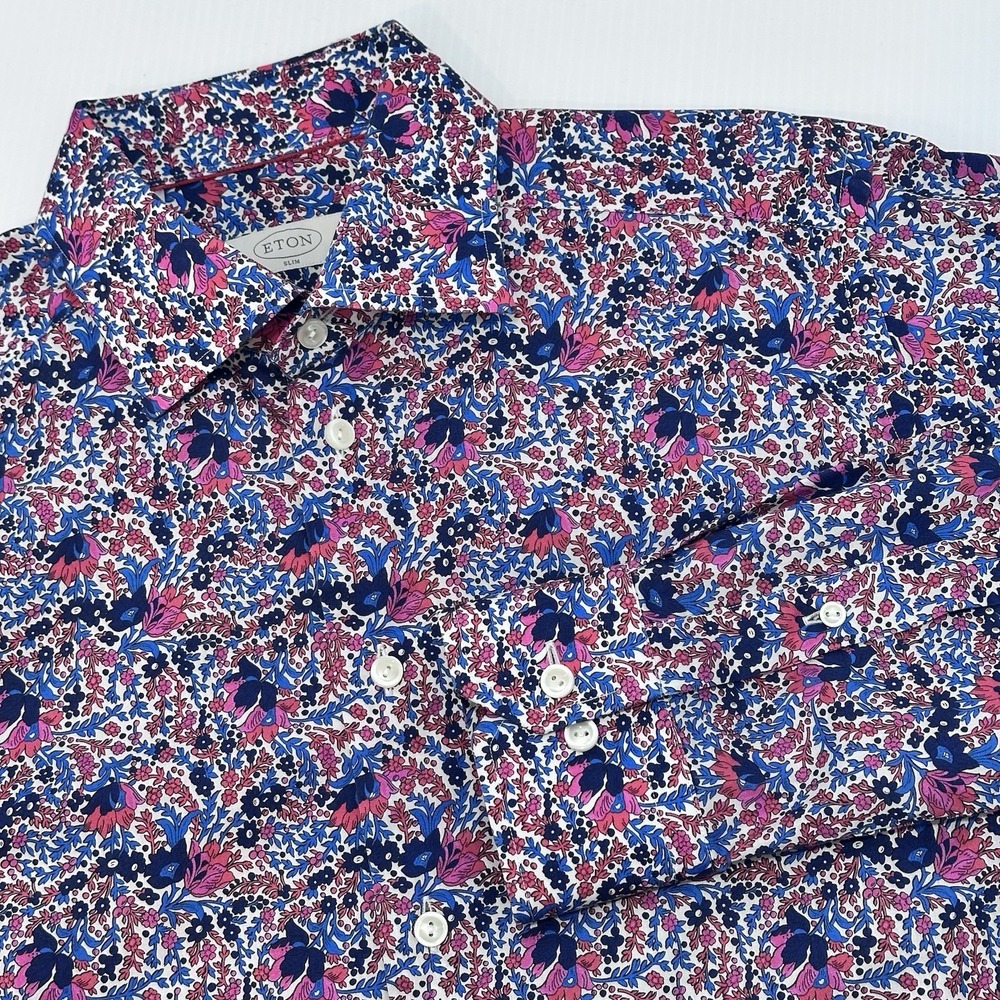 Eton Slim‎ Fit Button Up Mens 15 3/4 Floral Print 100% Cotton